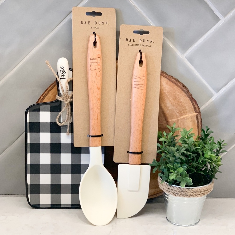 🚨LAST CHANCE. 🚨 Rae Dunn White and Wood STIR Spoon and MIX Spatula